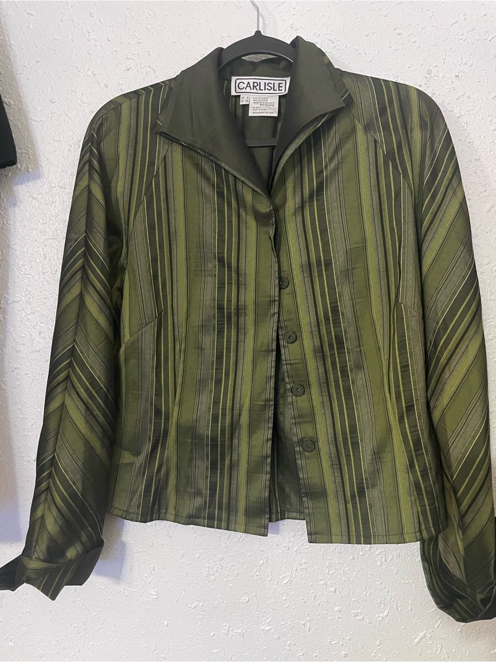 Carlisle Olive Striped Button-Front Women's Shirt Jacket
